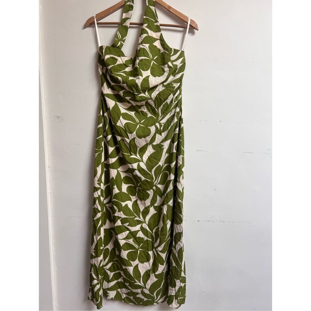 Petal & Pup Women's Green White Tropical Halter Open Back Maxi Dress Large NWOT - Picture 8 of 14